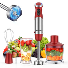 TENKER 5-in-1 Hand Immersion Blender, 1000W 12 Speed Handheld Blender, Copper Motor Stainless Steel Blade Stick Blender,600ml Mixing Beaker,500ml Food Processor, Whisk, Milk Frother, BPA-Free, Red CJ