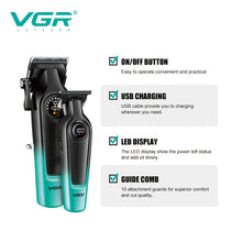 VGR Men'S Electric Hair Clipper and Trimmer Set, Professional Barber Kit with LCD Display, USB Rechargeable Battery, Model V-196&V-996, Green Color, Perfect Gift for Husband, Father, Friend on Holidays, Anniversaries, Birthdays VELNIX