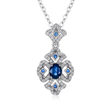 S925 Silver Retro Pattern Necklace Women's Versatile Natural Sapphire Pendant VELNIX