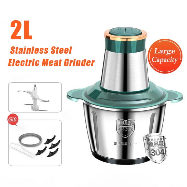 2L Stainless Steel Electric Chopper Meat Grinder Mincer Vegetable Chopper Meat Slicer Machine Household Grinder Food Processor VELNIX