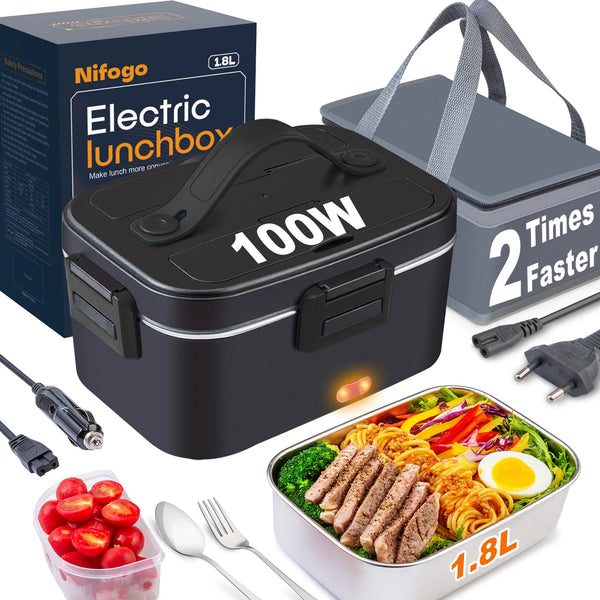 Electric Lunch Box 100 W 1.8 L Stainless Steel Removable Portable Lunch Box 12 /24 /230 V Car/Truck/Office with Insulated Bag VELNIX