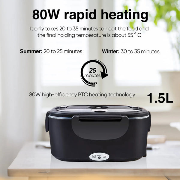 1.5L-2.5L 60W-90W Electric Heating Lunch Box 12/220V Stainless Steel Liner Portable Food Heater Bento Box Food Container for Car VELNIX