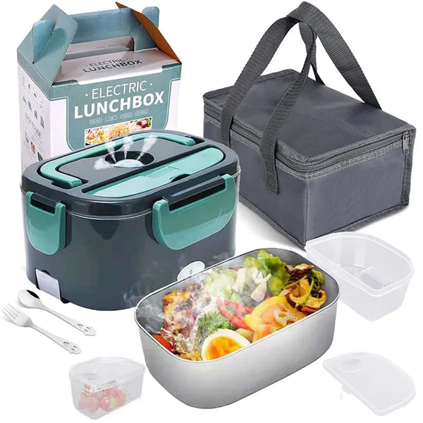 2 in 1 Car Home 12V 24V 110V 220V Electric Lunch Box Portable Picnic School Food Heating Warmer Container Stainless Steel Set VELNIX