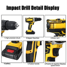 25+3 Torque Impact Drill Electric Screwdriver Cordless Electric Hammer Drill Driver 2 Gear Speed Lithium-Ion Battery Power Tools VELNIX