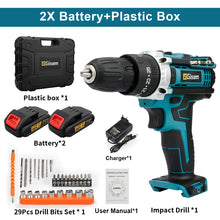 25+3 Torque Impact Drill Electric Screwdriver Cordless Electric Hammer Drill Driver 2 Gear Speed Lithium-Ion Battery Power Tools VELNIX