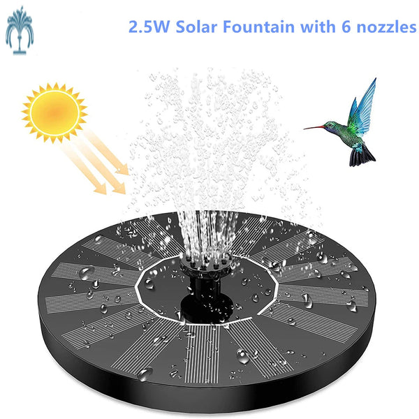 1.5W Solar Fountain Pump, with 6 nozzles Solar Bird Bath Fountain, Water Pump Floating Fountains Suitable for Ponds VELNIX