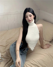 Sexy Tanks Women Knitted Hot Chic Backless Turtleneck Short Sleeveless Off Shoulder Popular Streetwear Corrugated Edge Female VELNIX