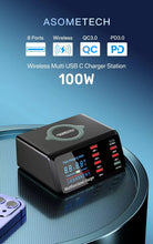 100W 8 Ports USB Charger Station With Wireless Charging Digital Display Screen QC3.0 PD3.0 Quick Charge For iPhone 14 13 Xiaomi VELNIX