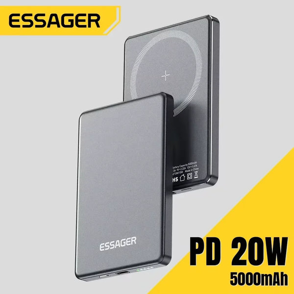 Essager Thin Wireless Power Bank Magnetic 20W 5000mAh Portable Fast Charging External Battery for Magsafe For iPhone 17 16 15 14 VELNIX