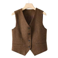 Vintage V-neck Casual Vest Jacket Women British Style  Loose Sleeveless Waistcoat 2025 New Spring Summer Buttons Ladies Outwear VELNIX