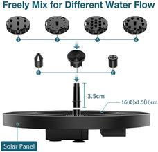 1.5W Solar Fountain Pump, with 6 nozzles Solar Bird Bath Fountain, Water Pump Floating Fountains Suitable for Ponds VELNIX