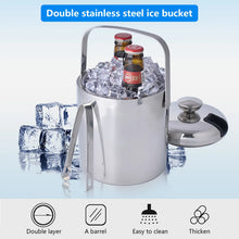 Stainless Steel Ice Cube Glue Ice Bucket Ice Cube Container with Lid and Pliers 1300ML Double Wall Insulated Silver VELNIX