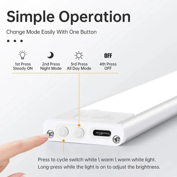 LED Motion Sensor Light Night Light Wireless USB Under Cabinet Light For Kitchen Cabinet Bedroom Wardrobe Sensor Indoor Lighting VELNIX