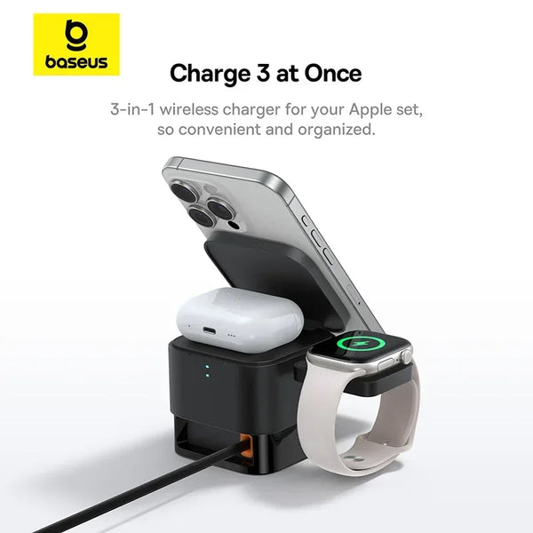 Baseus 3 in 1 25W Magnetic Wireless Charger Stand 15W Fast Wireless Charging Desktop Dock Station For iPhone16 15 14 13 Airpod VELNIX
