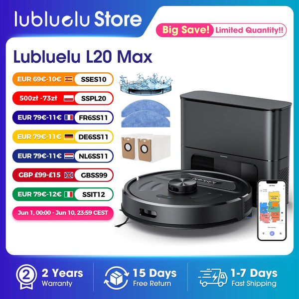 Lubluelu L20Max Self-Emptying 3-in-1 Robot Vacuum Mop - 6000Pa Suction LiDAR Navigation Large Dust Bag Hands-Free 120min Runtime DSers