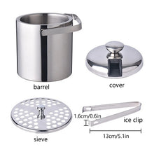 Stainless Steel Ice Cube Glue Ice Bucket Ice Cube Container with Lid and Pliers 1300ML Double Wall Insulated Silver VELNIX