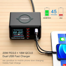 100W 8 Ports USB Charger Station With Wireless Charging Digital Display Screen QC3.0 PD3.0 Quick Charge For iPhone 14 13 Xiaomi VELNIX