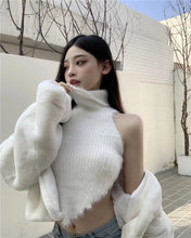 Sexy Tanks Women Knitted Hot Chic Backless Turtleneck Short Sleeveless Off Shoulder Popular Streetwear Corrugated Edge Female VELNIX
