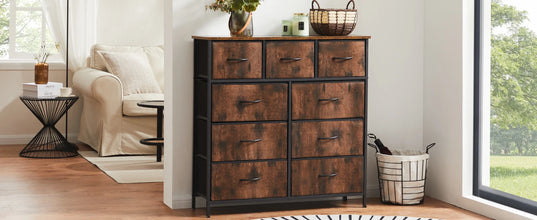JHK Dresser For Bedroom With 9 Fabric Storage Drawer Wardrobe Tall Chest Organizer Closet Adult Kids Clothes Cabinet Furniture VELNIX