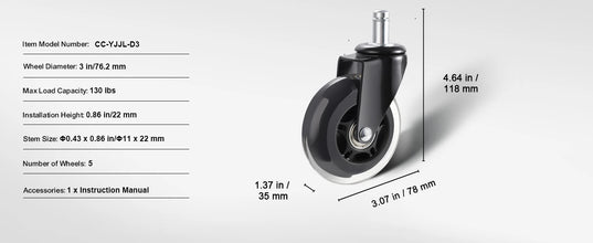 SucceBuy 2/3 inch Set of 5 Office Chair Wheels Replacement Computer Gaming Desk Universal Caster for Hardwood Floors and Carpet VELNIX