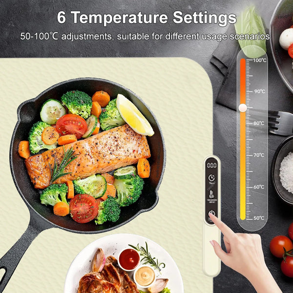 Electric Food Warmer Mat Foldable Silicone Warming Tray Portable 6 Tem Setting Full Surface Fast Heating Food Warmer Plate VELNIX
