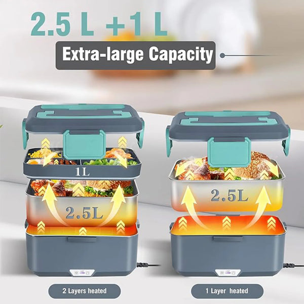 TINSOL New 3.5L Electric Heated Lunch Box No Water Refillable Food Heated Lunch Box Car Work Lunch Heater 90W Fast Heating VELNIX