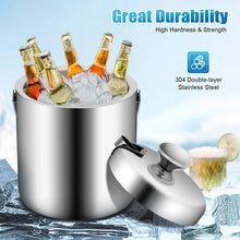 Stainless Steel Ice Cube Glue Ice Bucket Ice Cube Container with Lid and Pliers 1300ML Double Wall Insulated Silver VELNIX