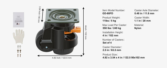 SucceBuy 4 Pcs Leveling Casters Heavy Duty Swivel Caster Wheels with Handle Design Height Adjustable Feet for Workbench Machine VELNIX