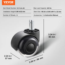SucceBuy 2/3 inch Set of 5 Office Chair Wheels Replacement Computer Gaming Desk Universal Caster for Hardwood Floors and Carpet VELNIX
