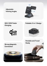 Baseus 3 in 1 Magnetic Wireless Charger Qi2.2 25W Fast Charging For iPhone 17 16 15 14 Apple Watch Earbuds AirPods Pro iWatch VELNIX