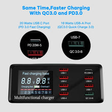 100W 8 Ports USB Charger Station With Wireless Charging Digital Display Screen QC3.0 PD3.0 Quick Charge For iPhone 14 13 Xiaomi VELNIX