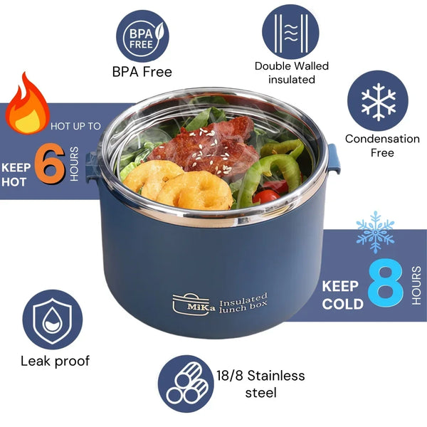 304 Stainless Steel Lunch Box 2 Layer Double Wall Thermal Food Jar, Insulated Bento Box Leakproof Lunch Container with lunch Bag VELNIX