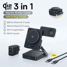 Baseus 3 in 1 Magnetic Wireless Charger Qi2.2 25W Fast Charging For iPhone 17 16 15 14 Apple Watch Earbuds AirPods Pro iWatch VELNIX