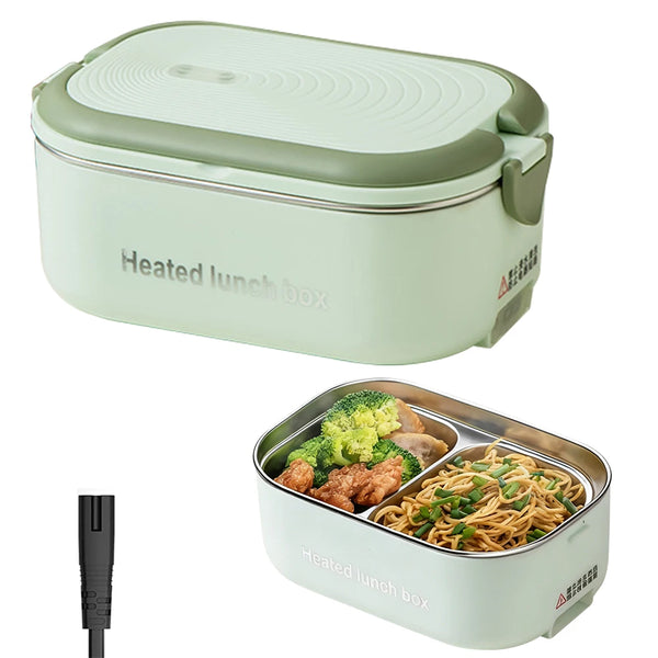 304 Stainless Steel Electric Lunch Box Constant Temperature Heated Lunch Box Plug-in 1.2L Double Chamber Water-Free Lunch Box VELNIX