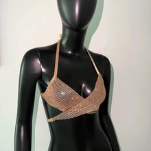 Sexy Backless Bandage V Neck Halter Neck Elastic Fishnet Crop Tops Festival Party Camisole Women Autumn Mesh Rhinestone Tank Top VELNIX