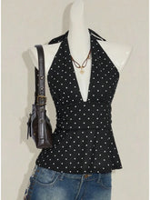 2026 new Y2K French retro polka dot hanging neck and waist ruffle edge top, deep V backless sleeveless vest, versatile for daily VELNIX