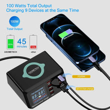 100W 8 Ports USB Charger Station With Wireless Charging Digital Display Screen QC3.0 PD3.0 Quick Charge For iPhone 14 13 Xiaomi VELNIX
