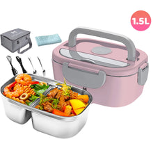 1.5L 65W Electric Lunch Box Food Warmer Portable Food Heater for Car Or Home - Leak Proof 304 Stainless Steel Liner with Cloth VELNIX