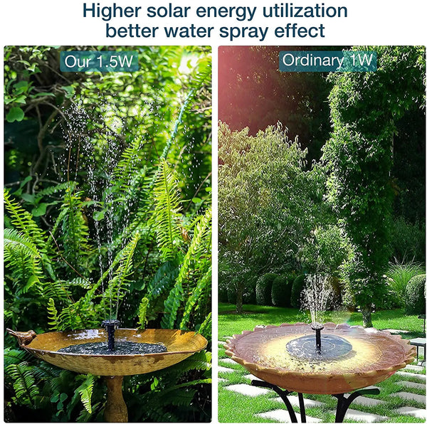 1.5W Solar Fountain Pump, with 6 nozzles Solar Bird Bath Fountain, Water Pump Floating Fountains Suitable for Ponds VELNIX