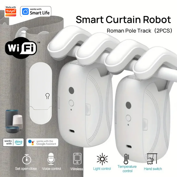 1/2pcs Smart WiFi Curtain Robot with Wi-Fi Gateway, APP Remote Control,  Automatic Opening Hand Pull Start，Compatible with Alexa VELNIX