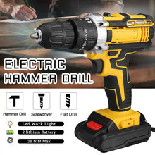 25+3 Torque Impact Drill Electric Screwdriver Cordless Electric Hammer Drill Driver 2 Gear Speed Lithium-Ion Battery Power Tools VELNIX
