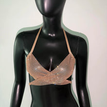 Sexy Backless Bandage V Neck Halter Neck Elastic Fishnet Crop Tops Festival Party Camisole Women Autumn Mesh Rhinestone Tank Top VELNIX