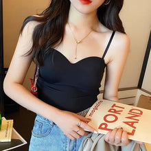 Summer Sexy Top Women Slim Thin Straps Camisole Sleeveless T-Shirt with Cups Solid Color Tank Tops Ice Silk Comfortable Sling VELNIX