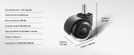 SucceBuy 2/3 inch Set of 5 Office Chair Wheels Replacement Computer Gaming Desk Universal Caster for Hardwood Floors and Carpet VELNIX