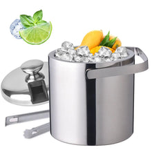 Stainless Steel Ice Cube Glue Ice Bucket Ice Cube Container with Lid and Pliers 1300ML Double Wall Insulated Silver VELNIX