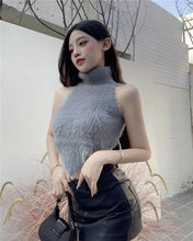 Sexy Tanks Women Knitted Hot Chic Backless Turtleneck Short Sleeveless Off Shoulder Popular Streetwear Corrugated Edge Female VELNIX