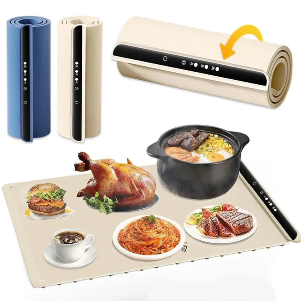 Foldable Food Warmer Electric Warming Tray Food Warming Mat Electric Warming Pad for Food Portable Silicone Foods Warmer Plate VELNIX