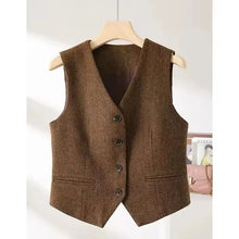 Vintage V-neck Casual Vest Jacket Women British Style  Loose Sleeveless Waistcoat 2025 New Spring Summer Buttons Ladies Outwear VELNIX