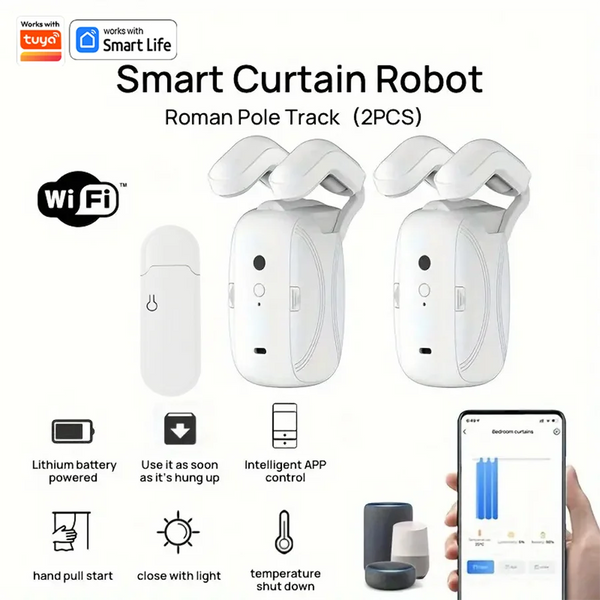 1/2pcs Smart WiFi Curtain Robot with Wi-Fi Gateway, APP Remote Control,  Automatic Opening Hand Pull Start，Compatible with Alexa VELNIX