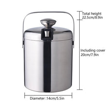 Stainless Steel Ice Cube Glue Ice Bucket Ice Cube Container with Lid and Pliers 1300ML Double Wall Insulated Silver VELNIX